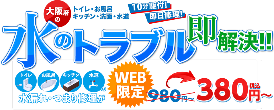 大阪府の水のトラブル即解決  WEB限定380円〜