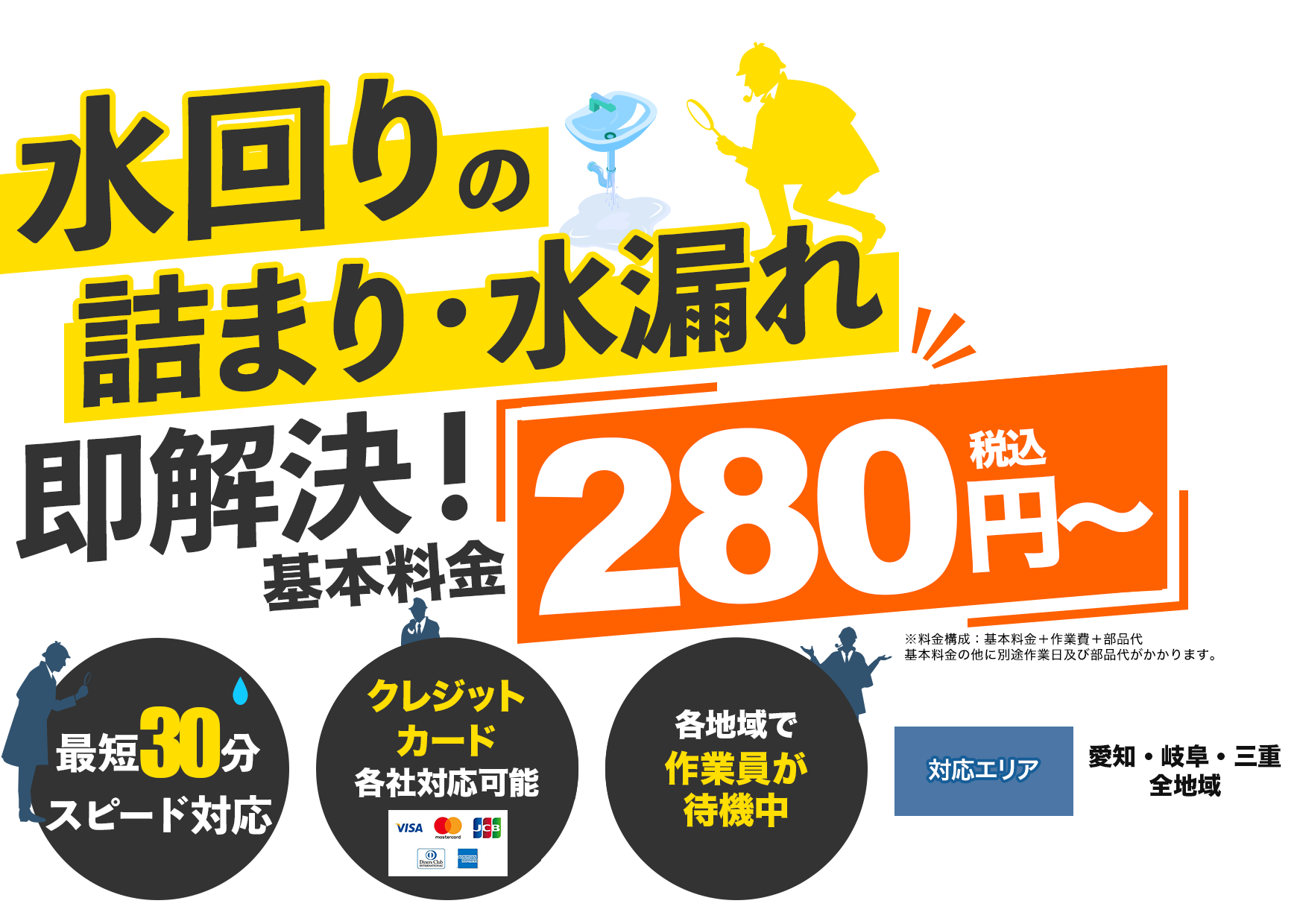 水回りの詰まり 水漏れ即解決 280円〜